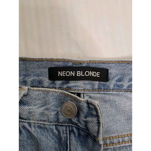 NEON BLONDE Light Blue Straight Leg Jeans with Leopard Detail - Picture 8 of 15